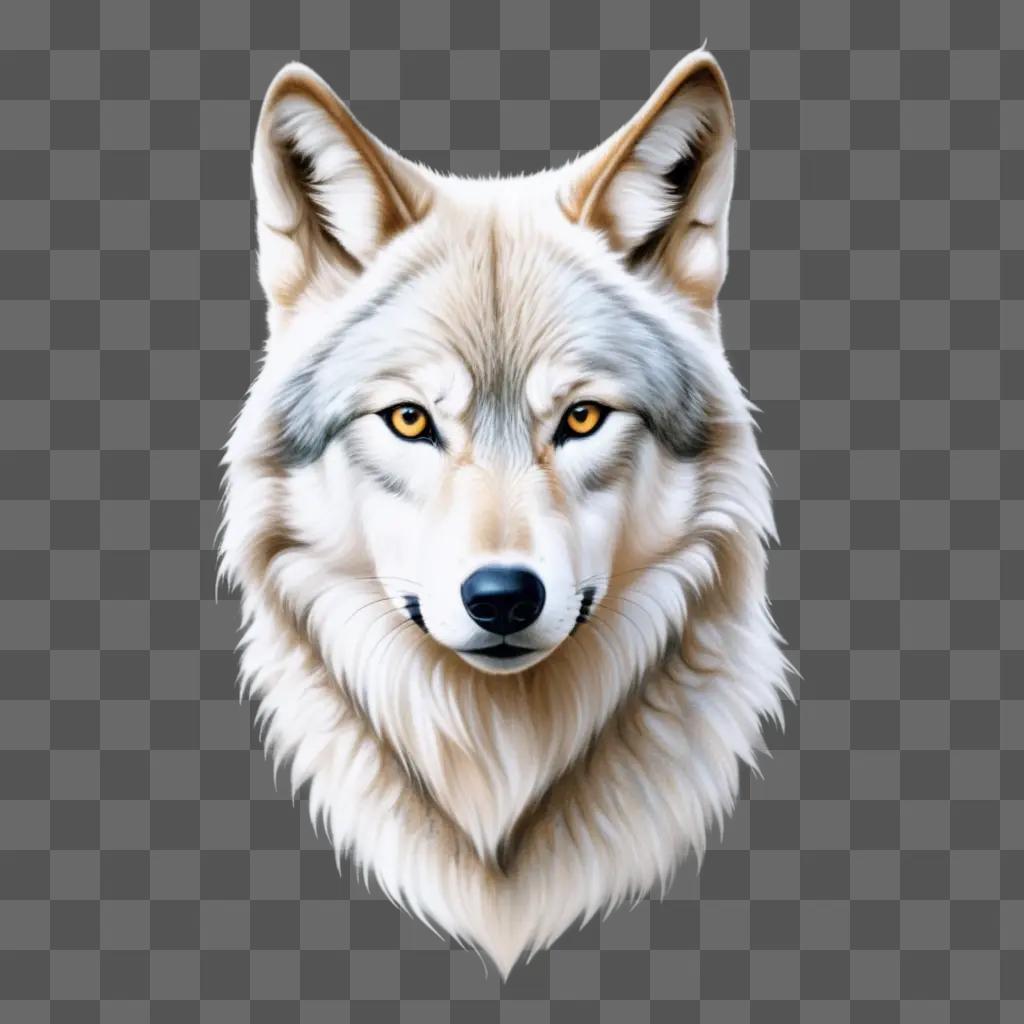 realistic wolf drawing with a white and grey color scheme