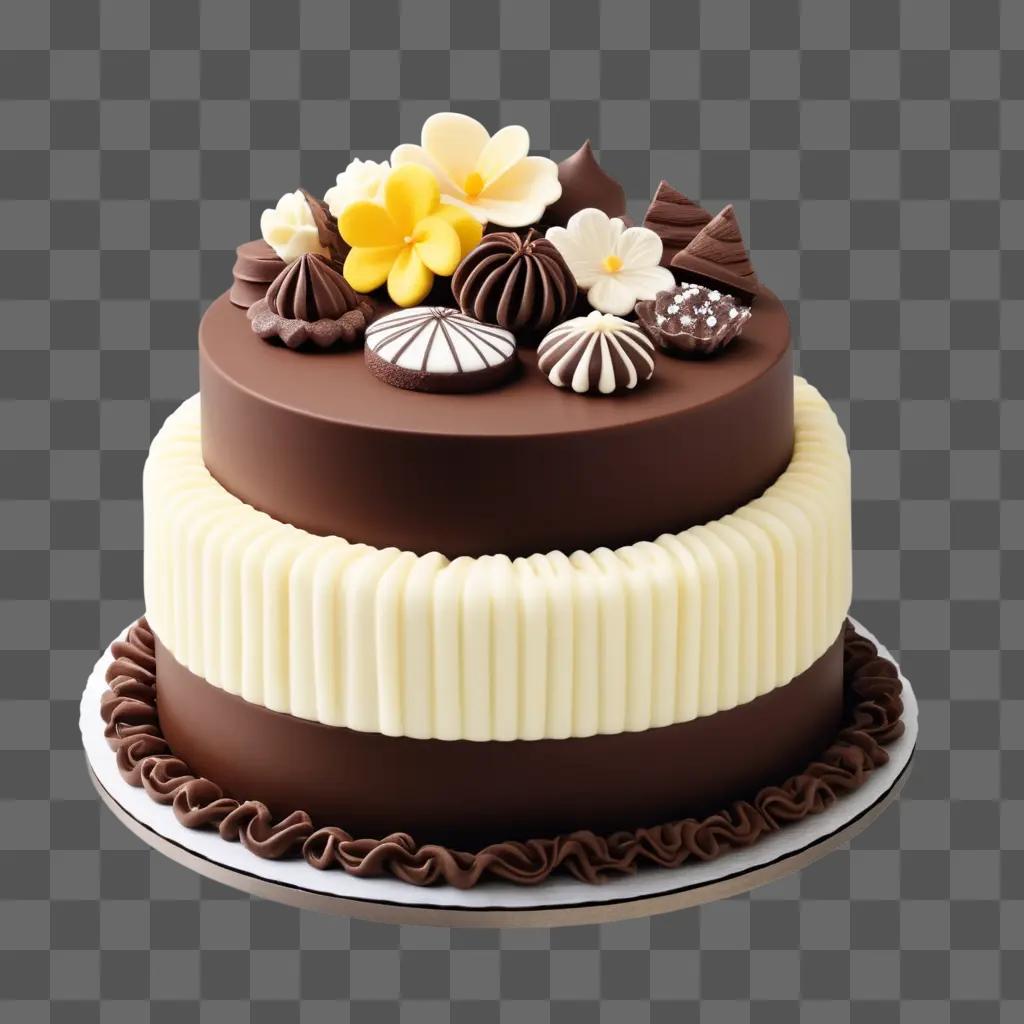 realistically drawn chocolate cake with white frosting