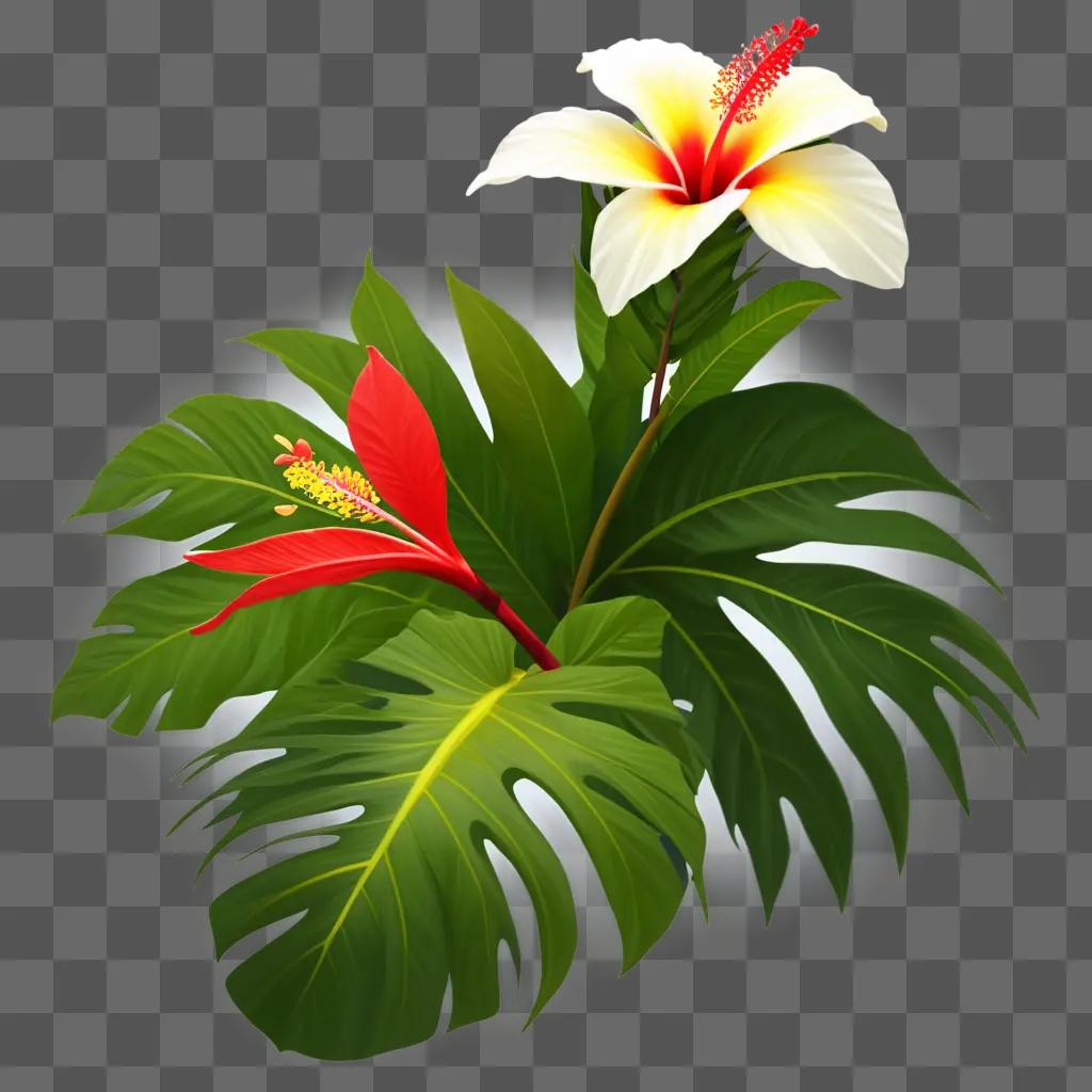 red Hawaiian flower and a green leaf