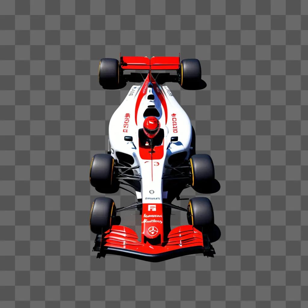 red and white F1 car races on a track