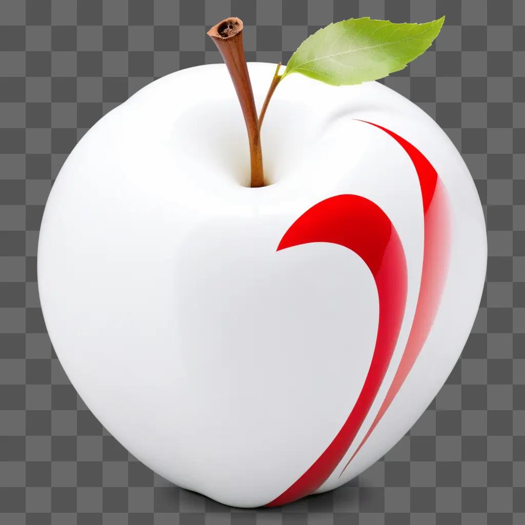 red and white apple with a stem and leaf