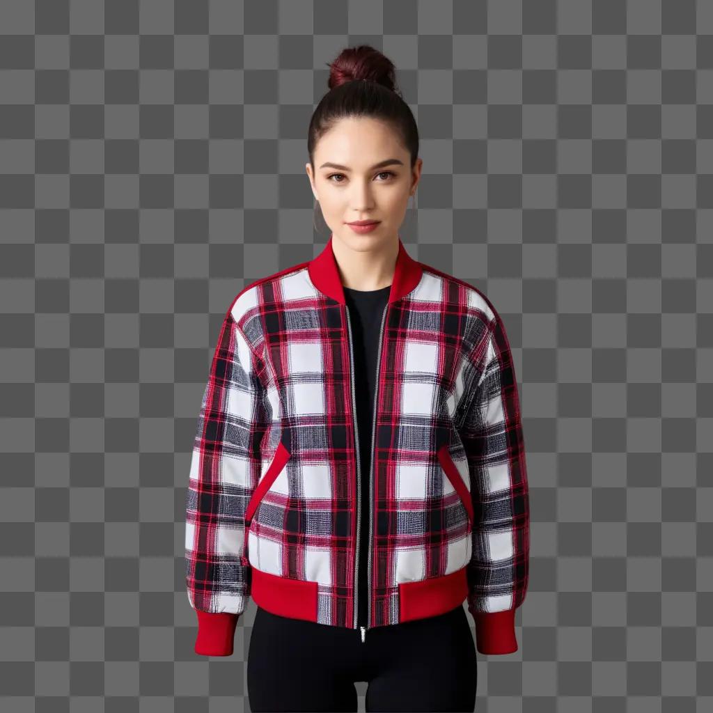 red and white checkered jacket with a zipper