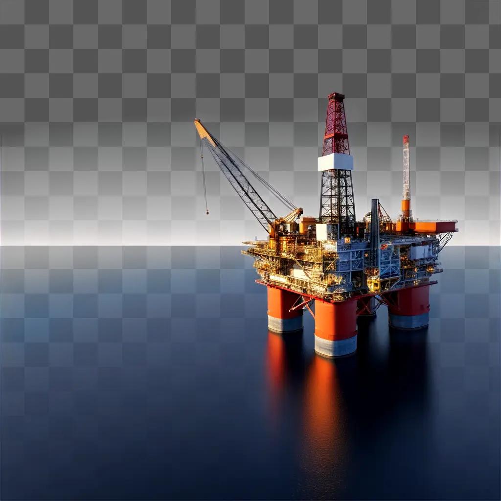 海に浮かぶ赤と白の石油掘削装置