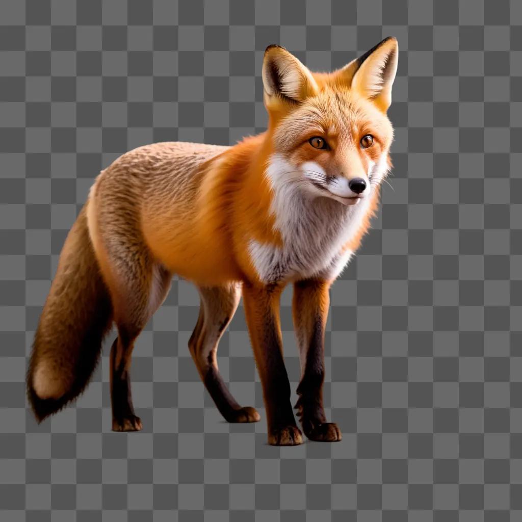 red fox stands on a brown background