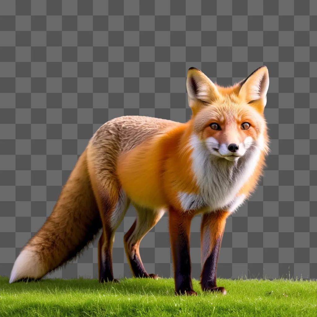 red fox stands on a green field