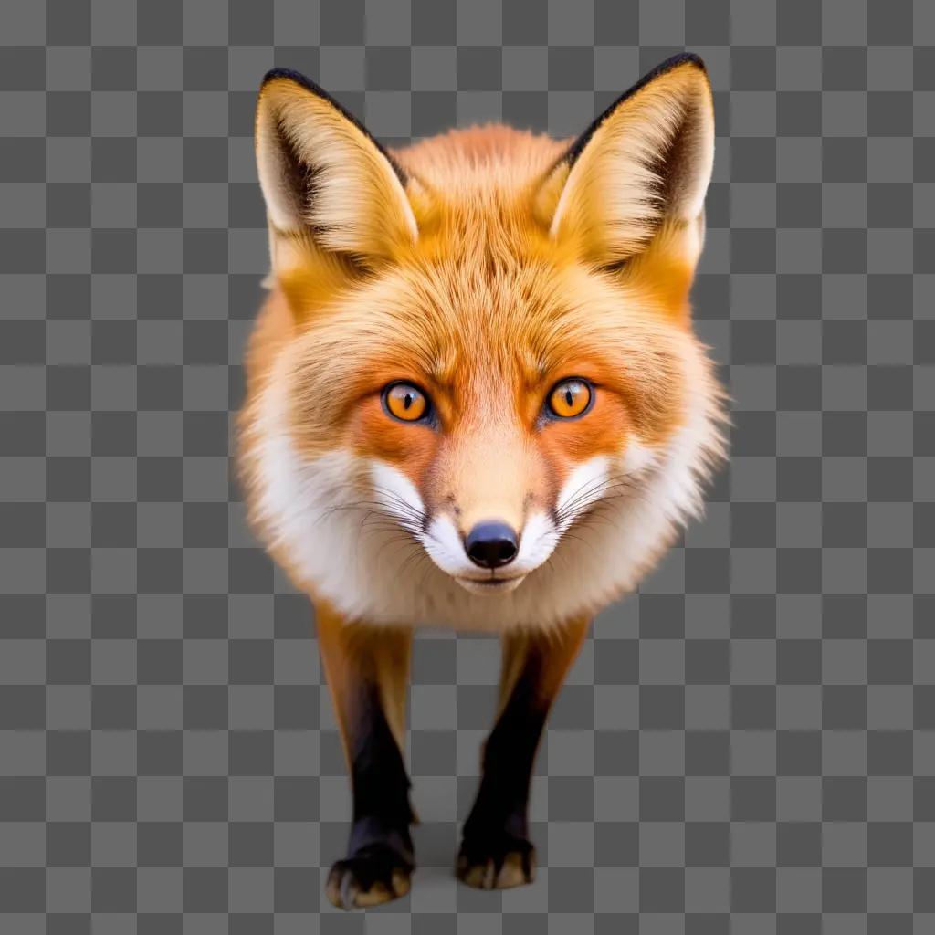 red fox with orange eyes and white paws