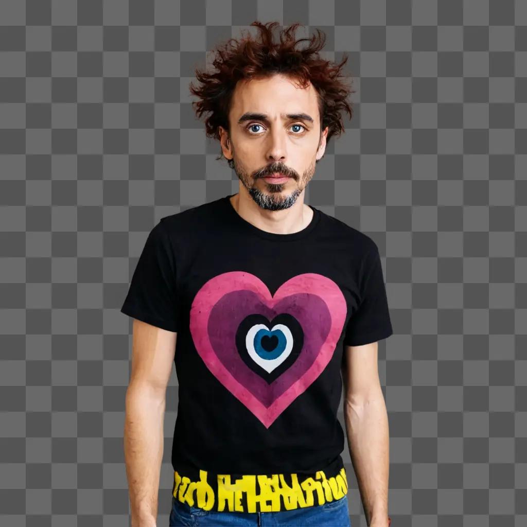 red heart Man with a heart and eye on a black shirt