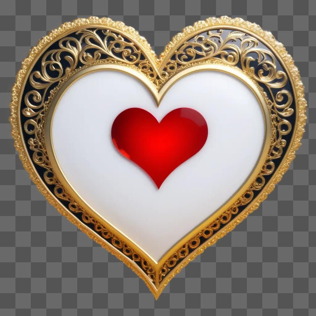 red heart with gold frame on a beige background