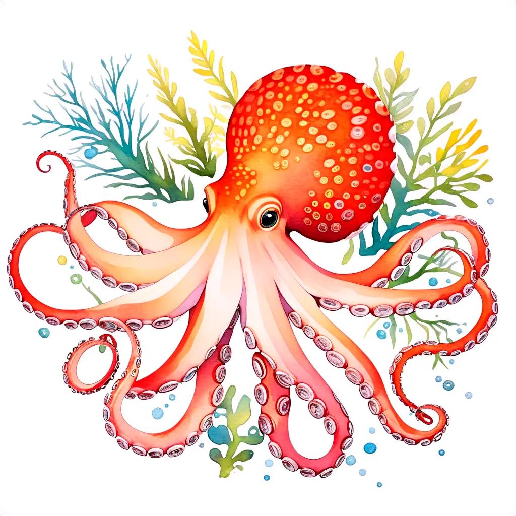 red octopus with a blue head and white tentacles