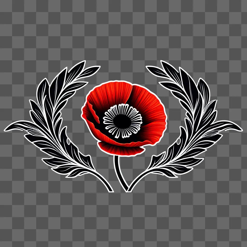 red poppy flower logo with a leafy border