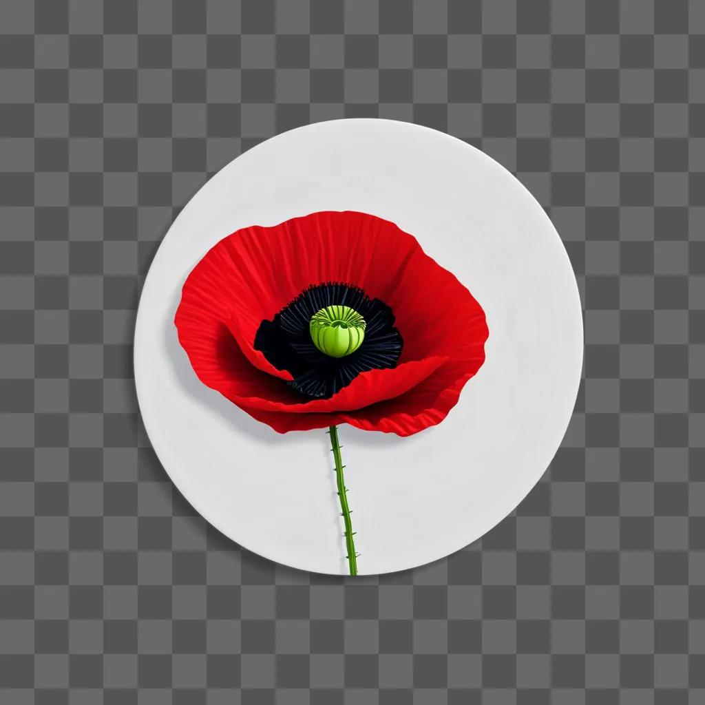 red poppy logo sits on a round white background