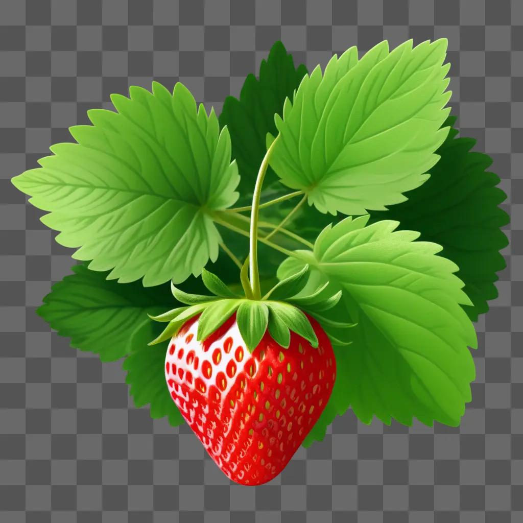 red strawberry and green leaves in a digital illustration