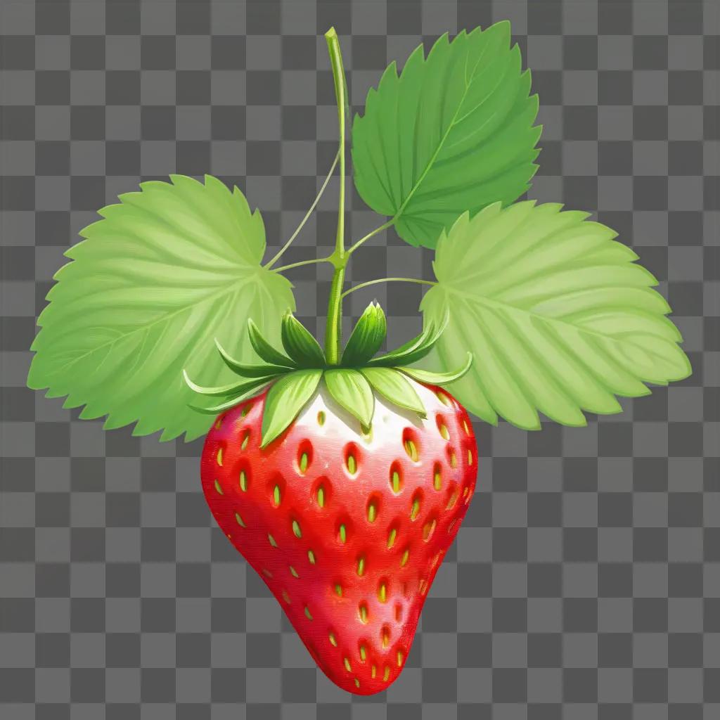 red strawberry with green leaves