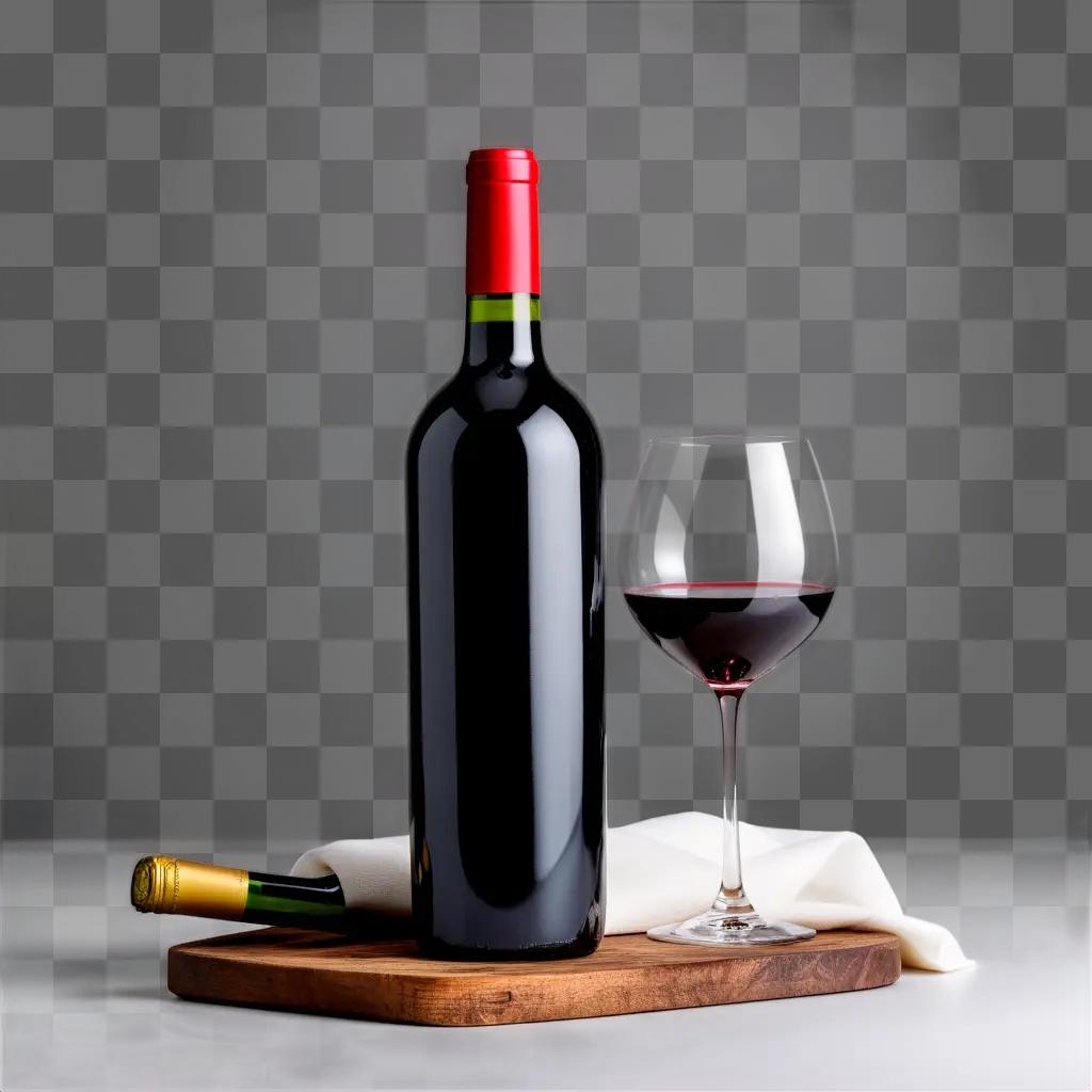 red wine bottle and glass on a wooden board