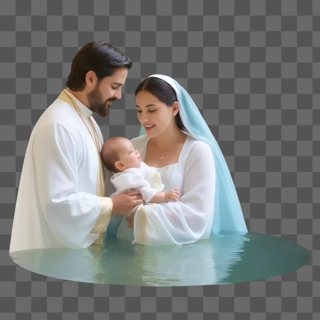 religious couple baptizes a baby