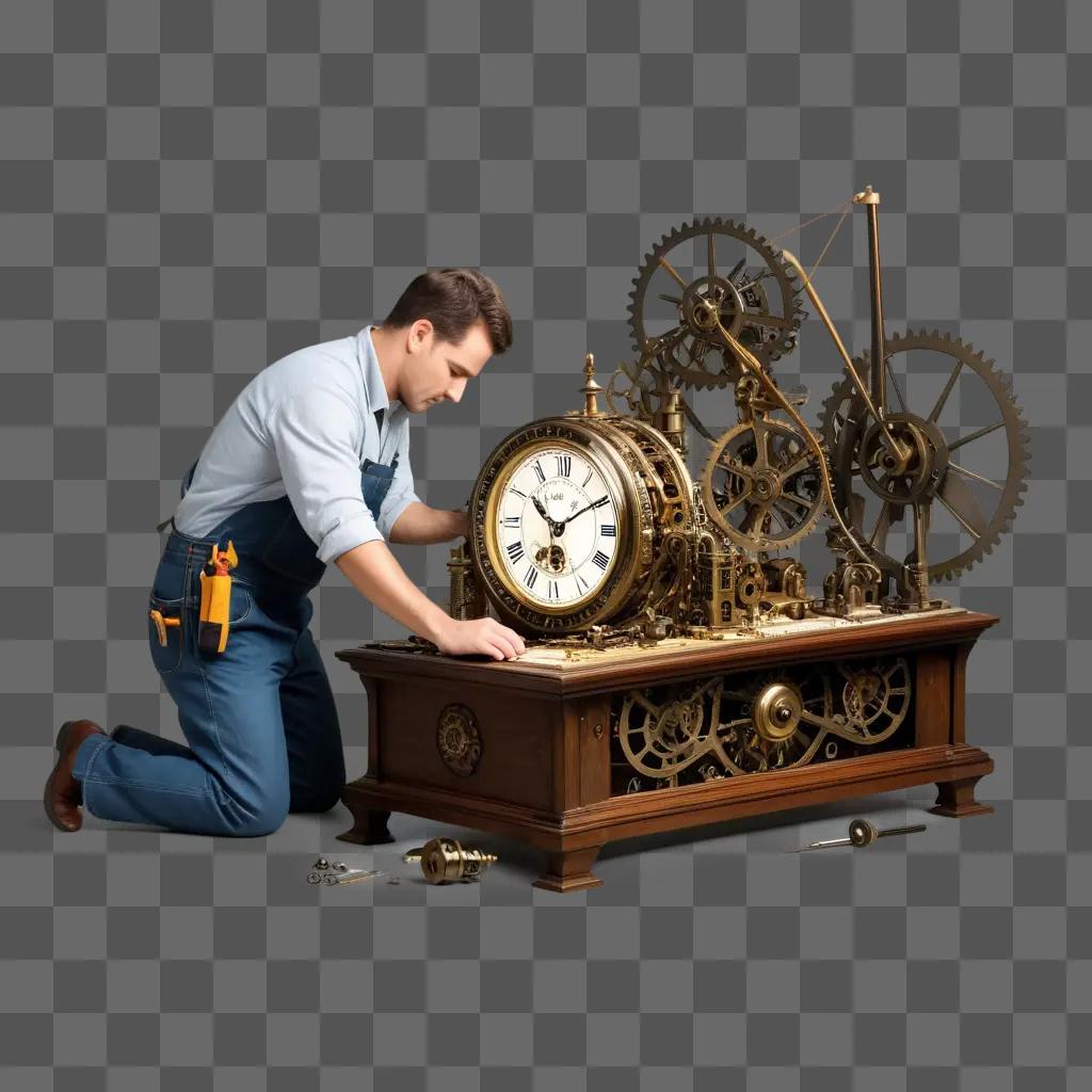 修理工は歯車付きの時計で作業します