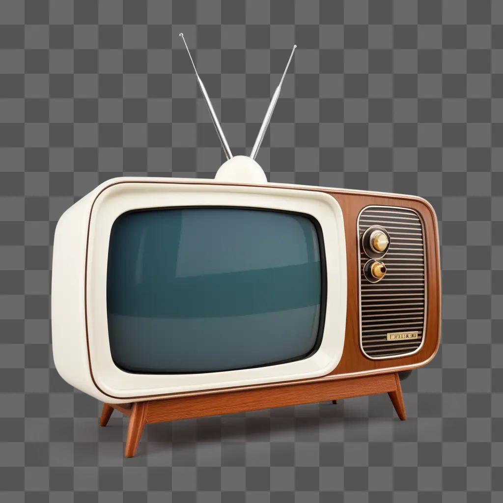 retro TV with wooden stand and black antenna