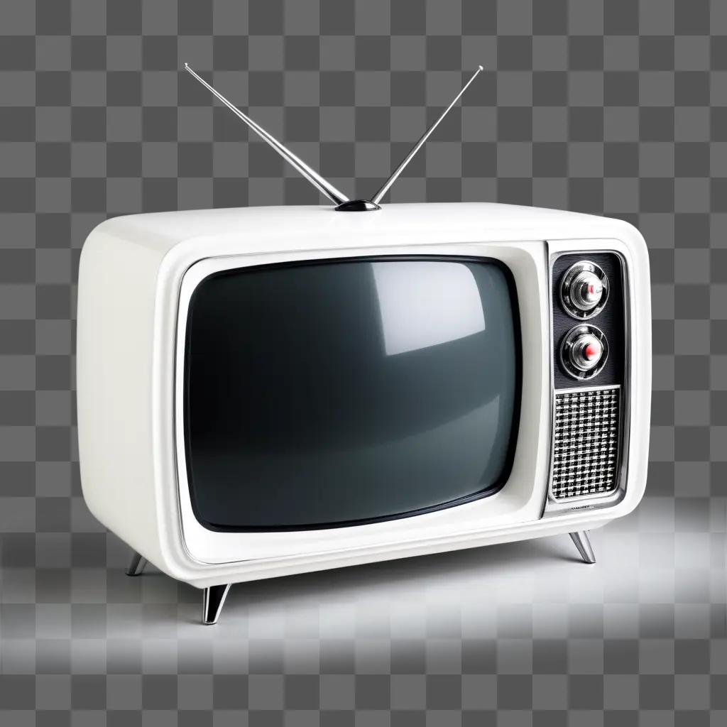 retro television with a silver antenna on a gray background