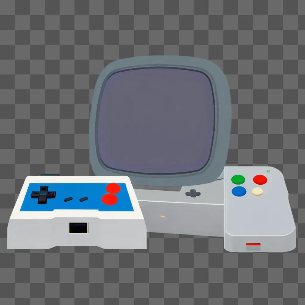 retro video game and its controller on a grey surface