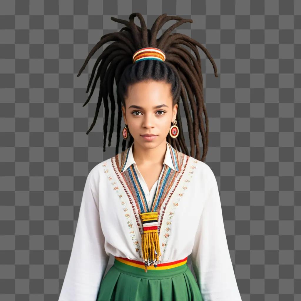 rican girl with dreadlocks poses in a white shirt