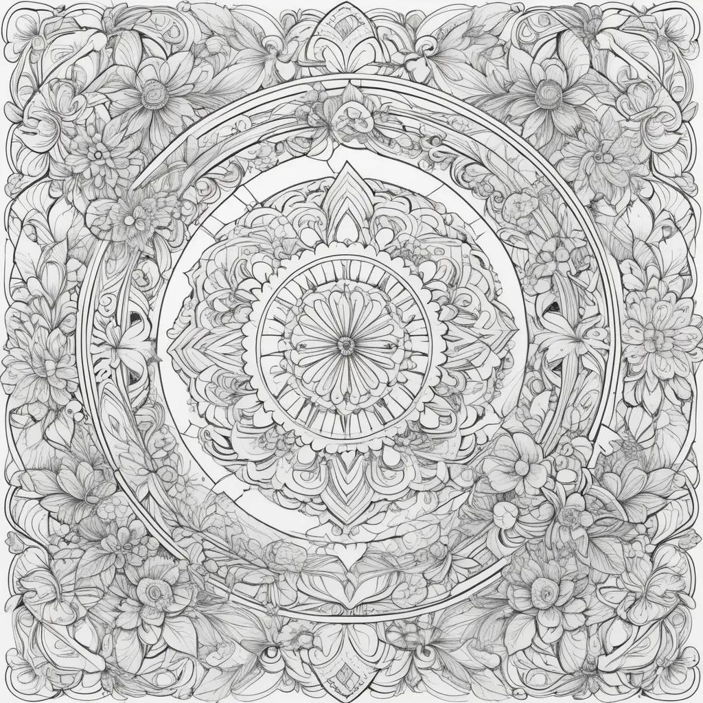 ril Coloring Pages of a Square Flower with Leaves