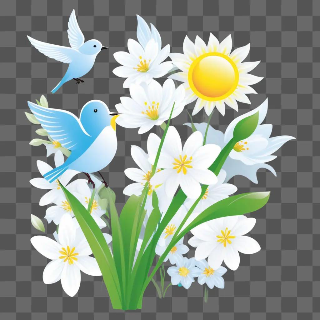 ril flowers and birds in a bright sunny day clipart