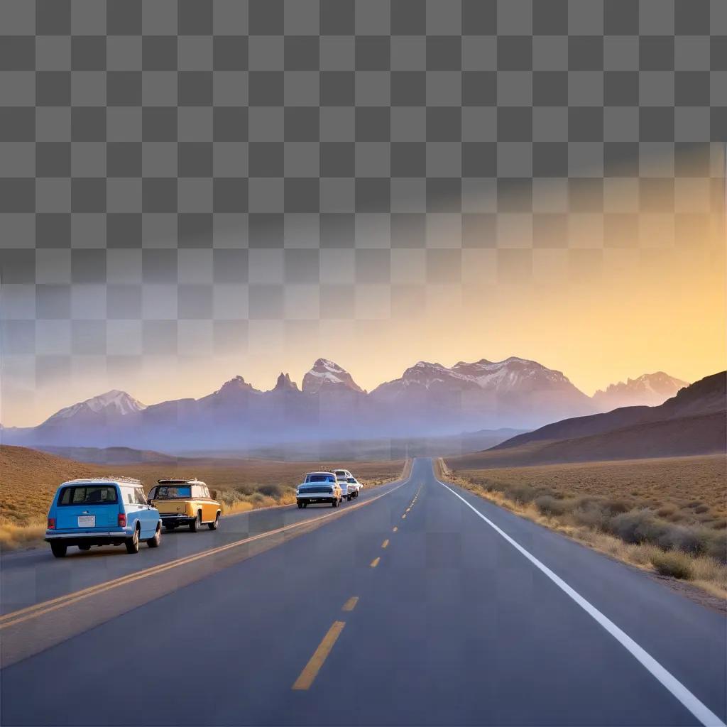 road trip through a desert with mountains in the distance