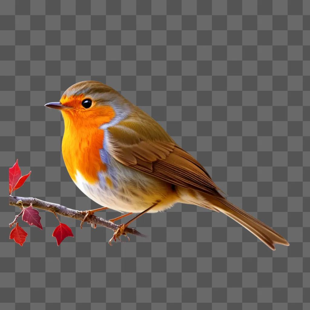 robin perches on a branch, in a png format