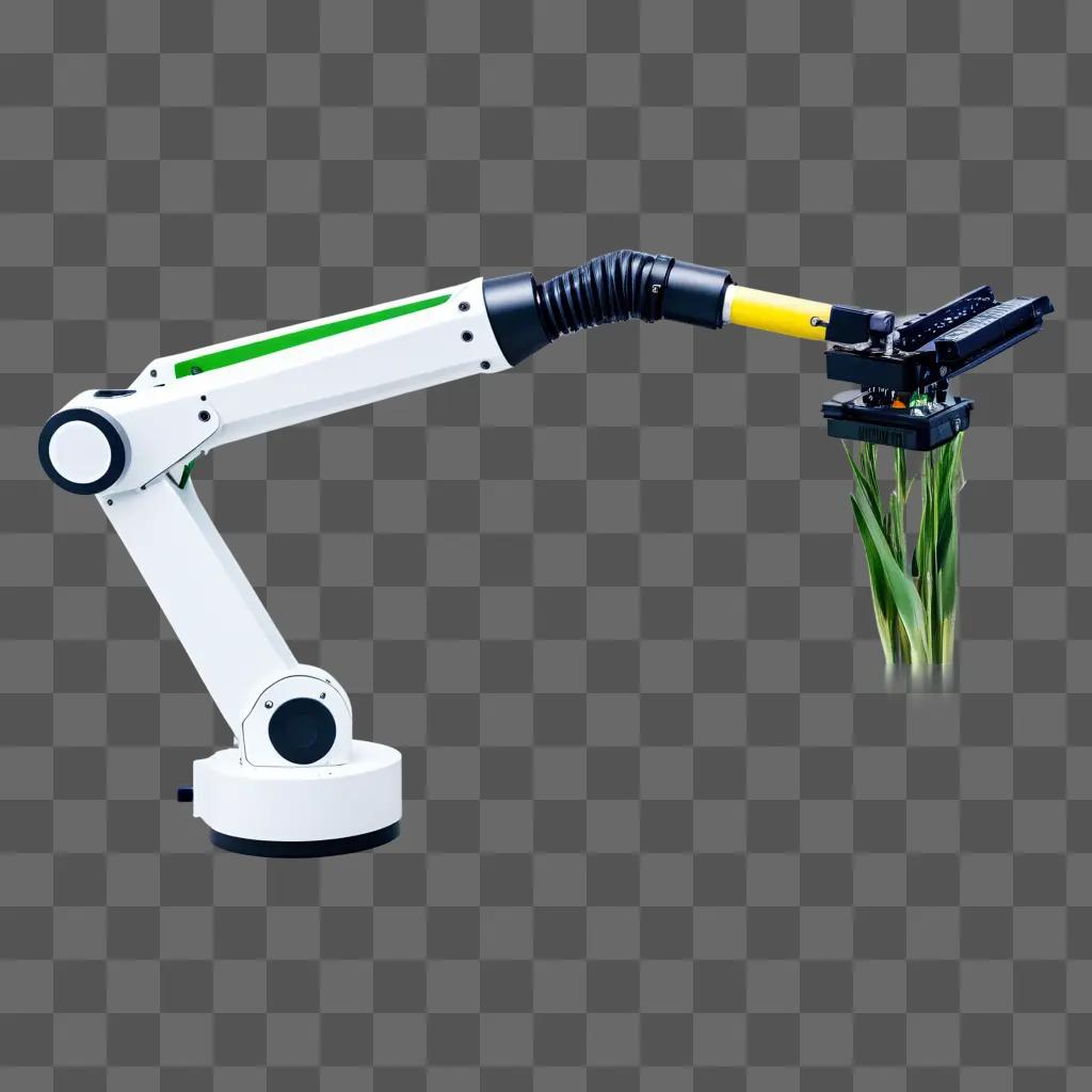 robot arm is using a sensor to identify plants