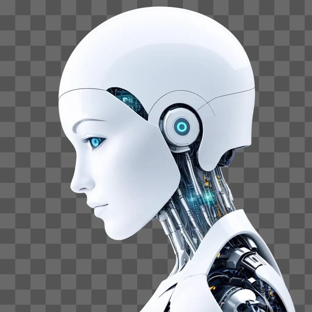 robot girl with blue eyes and a metallic face