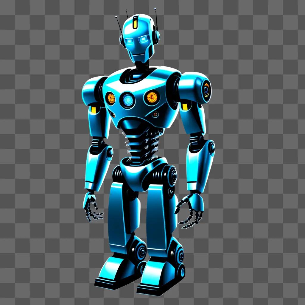 robot standing in front of a blue background