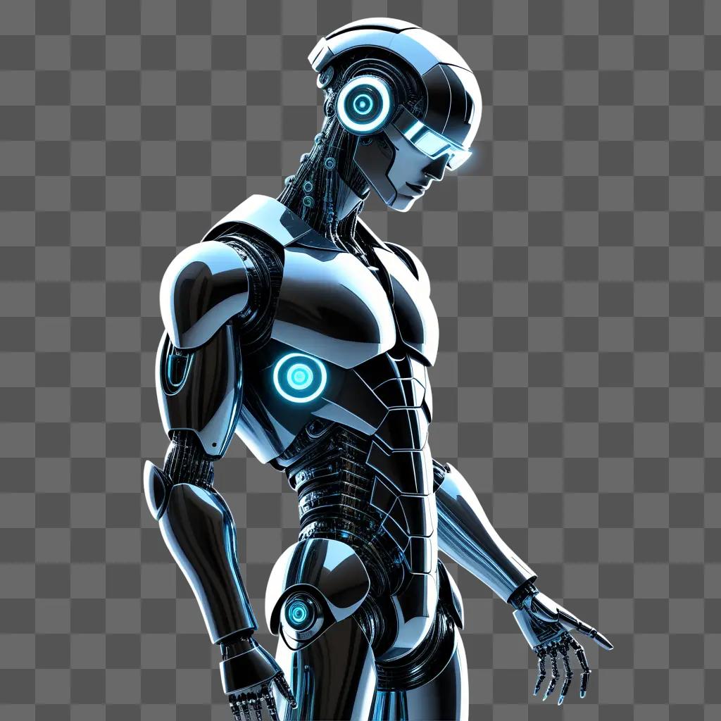 robotic humanoid figure with glowing eyes and a blue light emanating from it