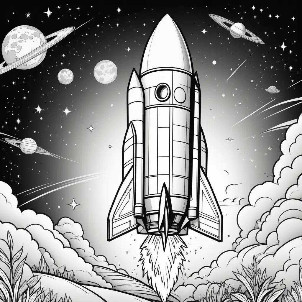 rocket in space coloring page with planets