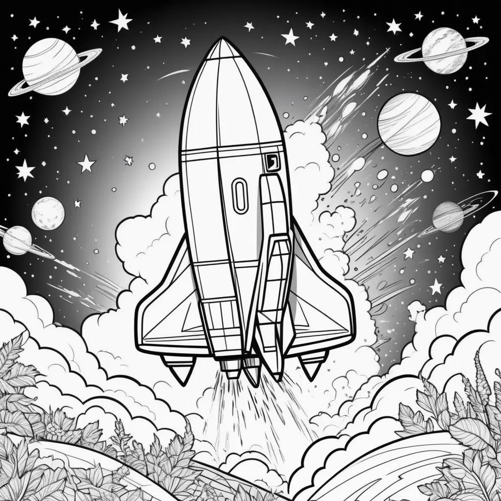 rocket takes off in space coloring pages