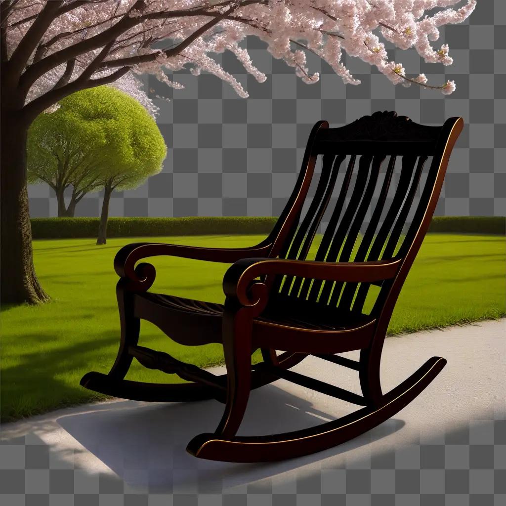 rocking chair in front of a tree