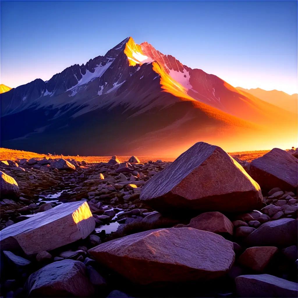 rocky mountain scene with a sunrise