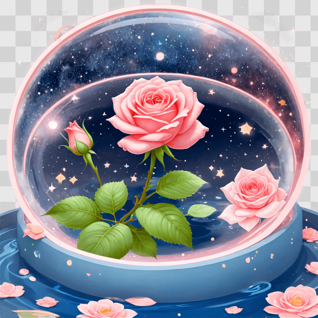 rose flower drawing A rose in a dome with stars and leaves