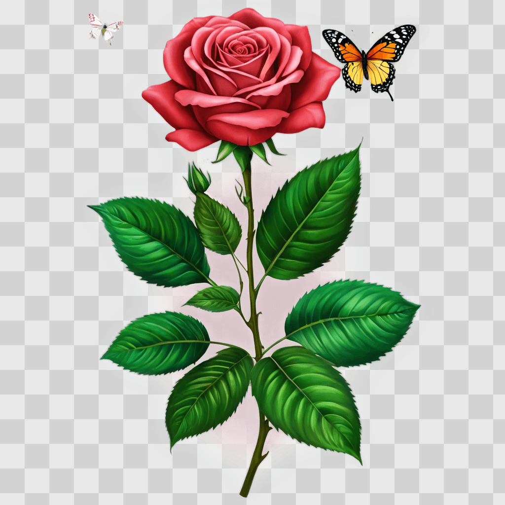 rose flower drawing A rose with a butterfly on it