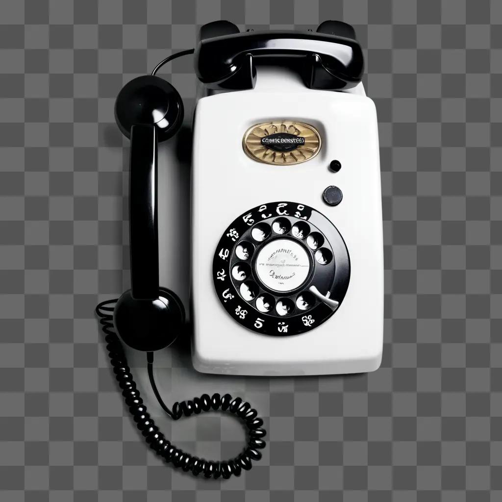 rotary phone sits on a gray background