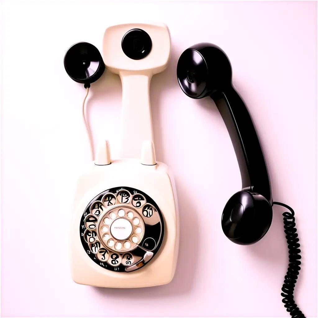 rotary phone with black and white buttons