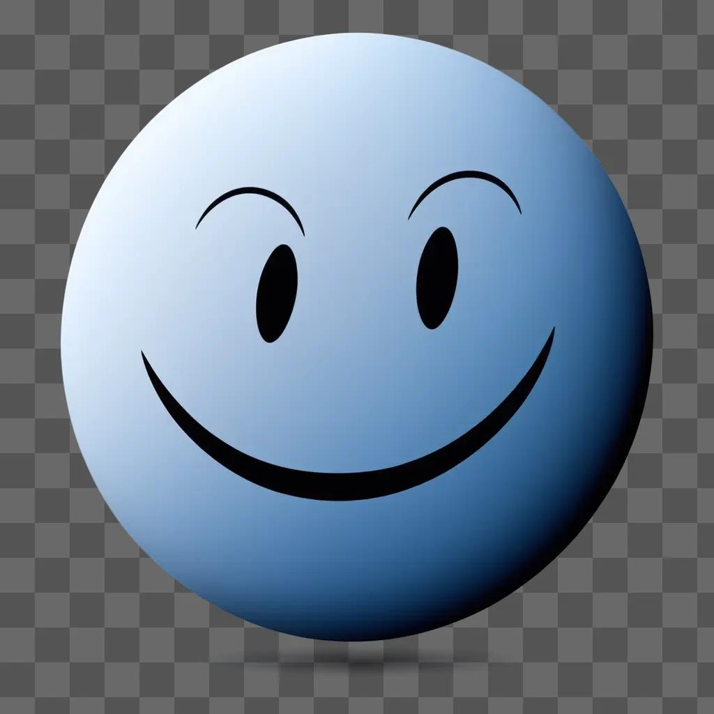 round blue smiley face with black eyes and a black smile