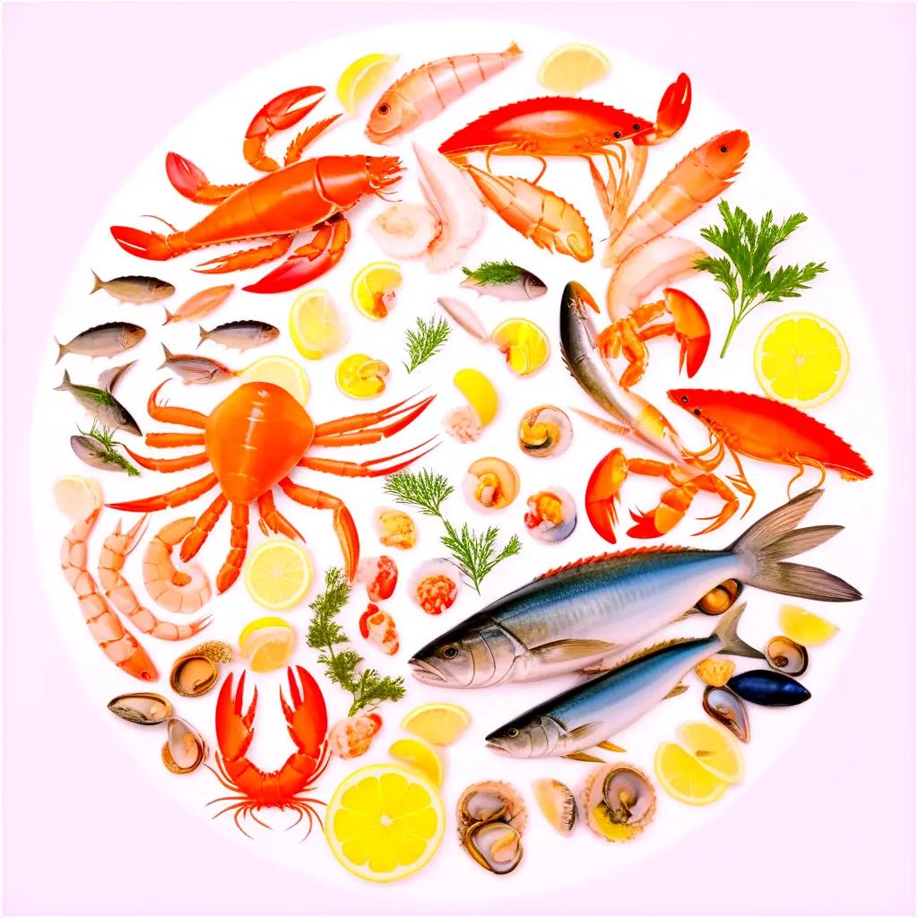 round of seafood with a variety of seafoods