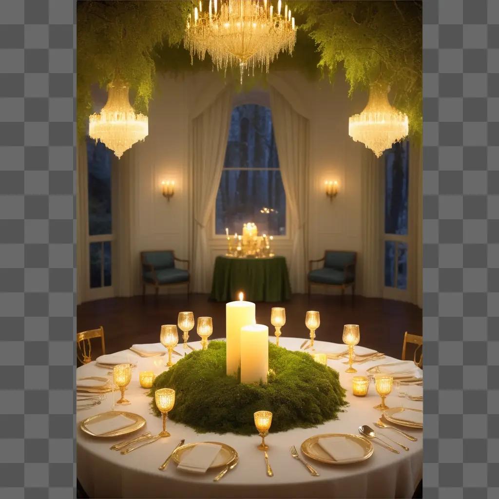 round table with candles and plates