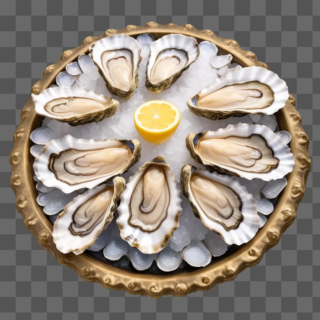 round tray with oysters and lemon on ice