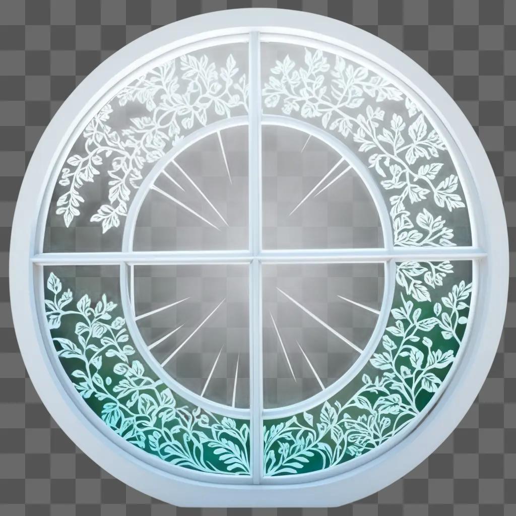 round window with a floral design