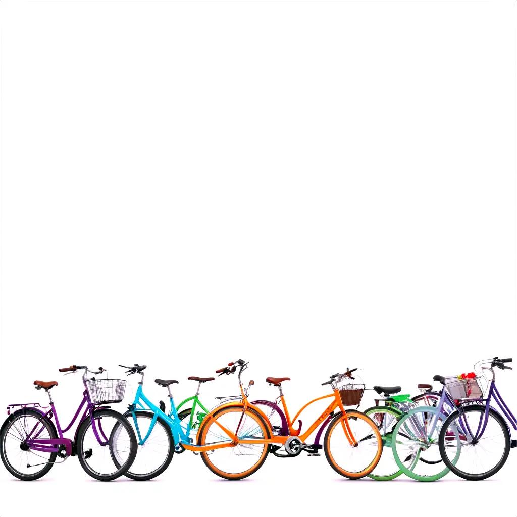 row of colorful bikes on a white background