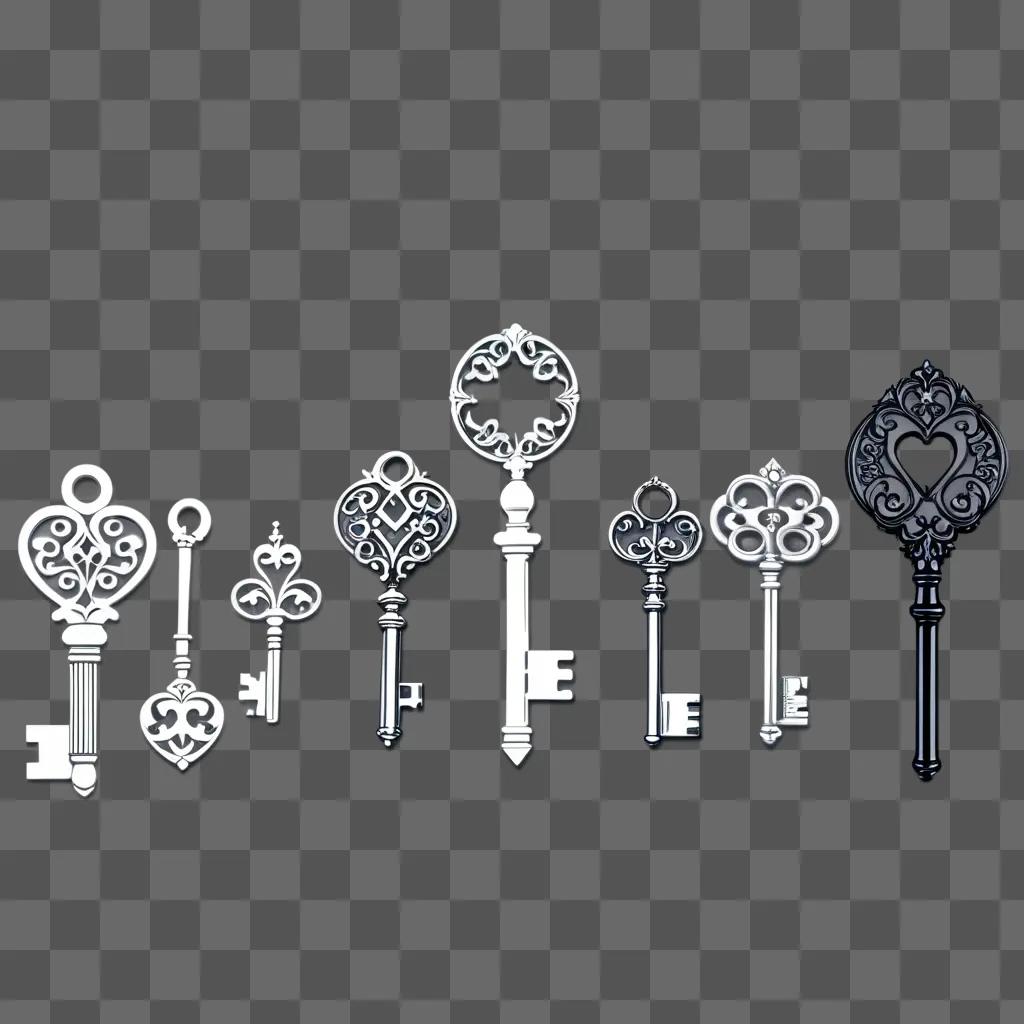 row of decorative keys in different shapes