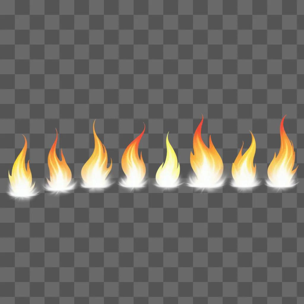 row of flames with a transparent background