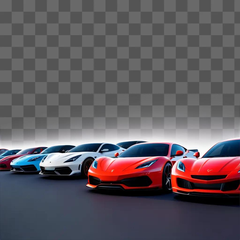 row of high-performance sports cars on display