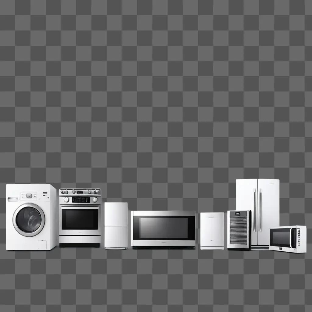 row of modern appliances against a grey background